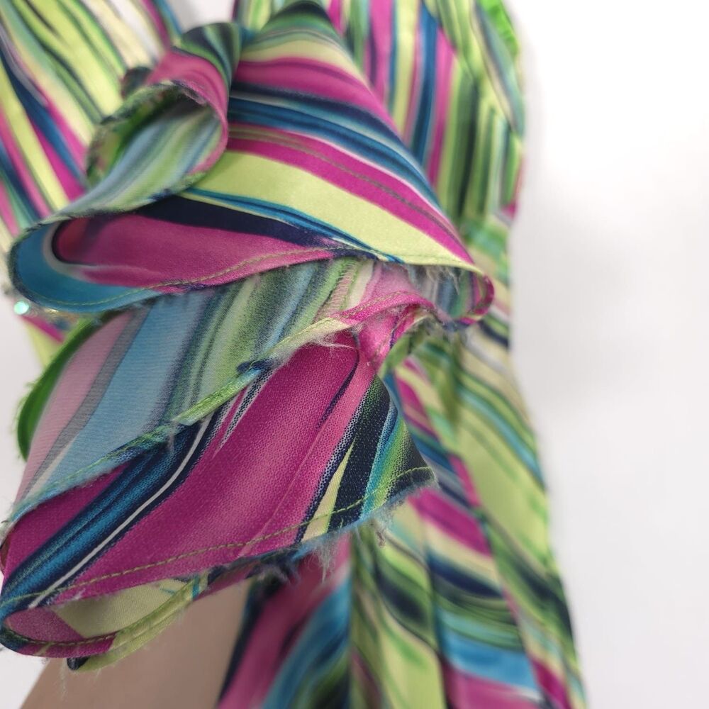 Mac Duggal Couture Size‎ 0 Maxi Dress Open Back Slit Satin Multicolor Striped - Picture 11 of 16